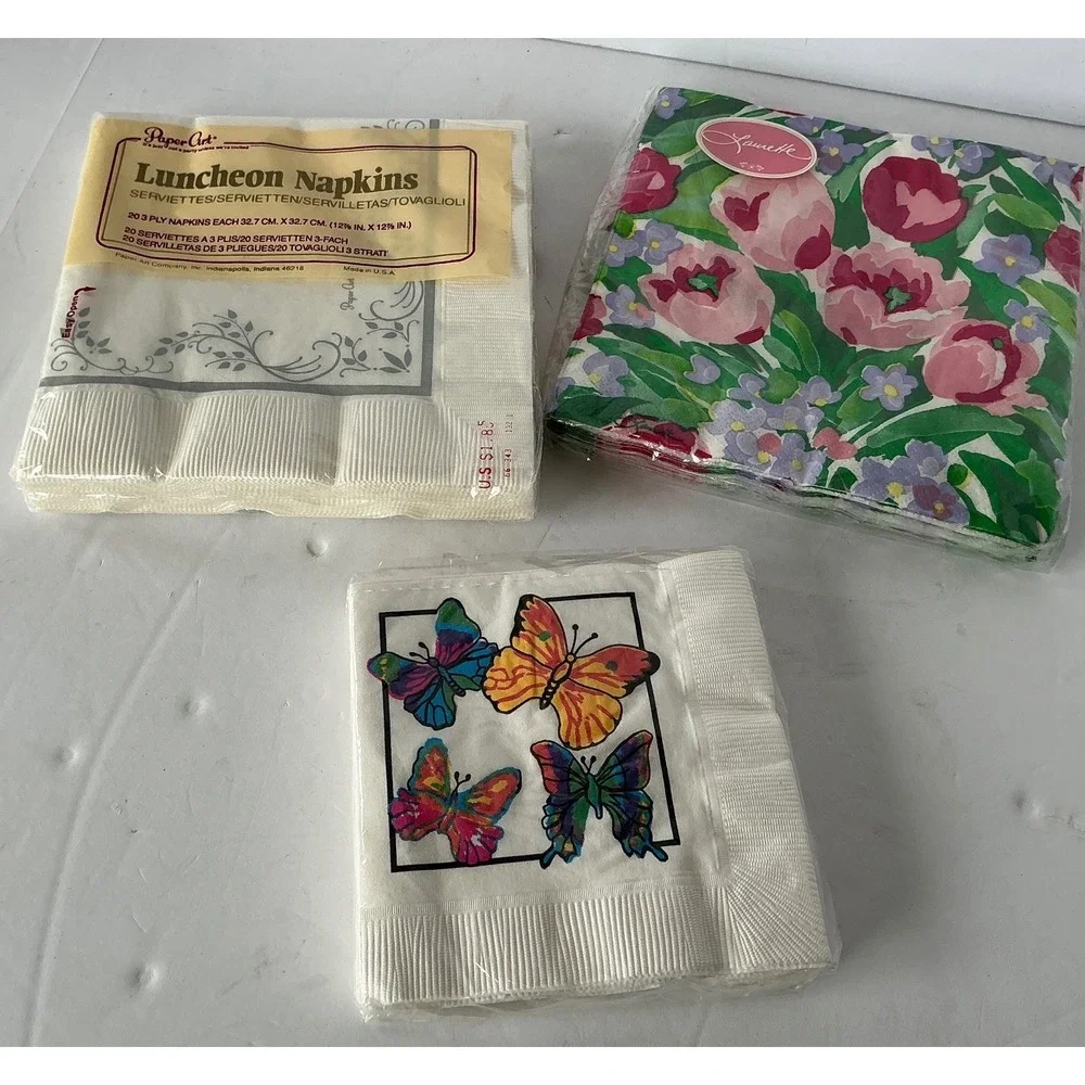 Vintage Mixed Paper Napkins Floral Butterfly Cape Shore Beach Products‎ NWT